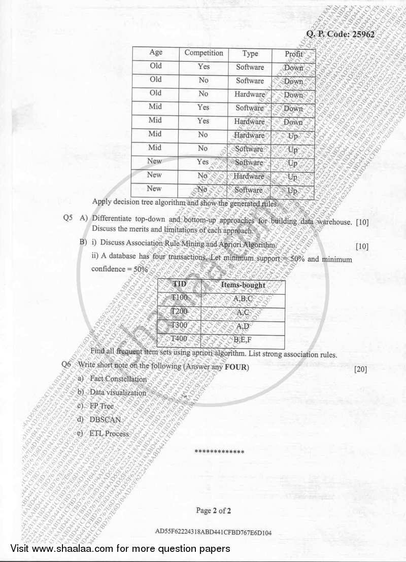 Data Warehousing and Mining 2017-2018 - B.E. - Semester 8 (BE Fourth Year) - University of Mumbai question paper with PDF download