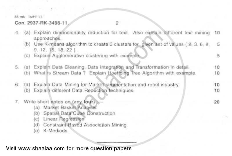 Data Warehousing Mining and Business Intelligence 2010-2011 - B.E. - Semester 7 (BE Fourth Year) - University of Mumbai question paper with PDF download