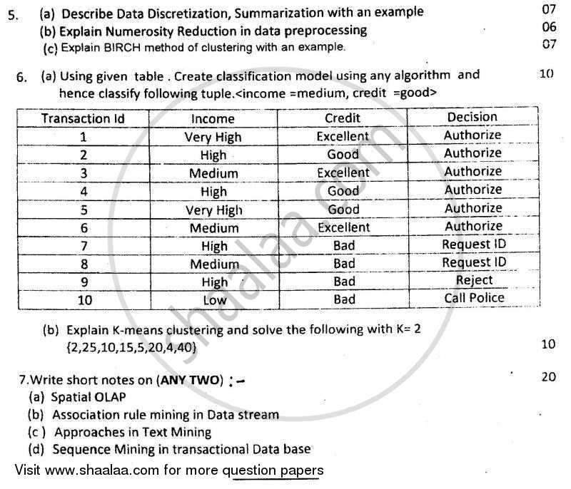 Data Warehousing Mining and Business Intelligence 2010-2011 - B.E. - Semester 7 (BE Fourth Year) - University of Mumbai question paper with PDF download