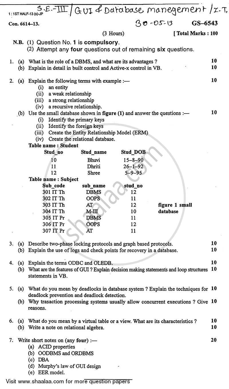 Database Management Systems 2012-2013 - B.E. - Semester 3 (SE Second Year) - University of Mumbai question paper with PDF download