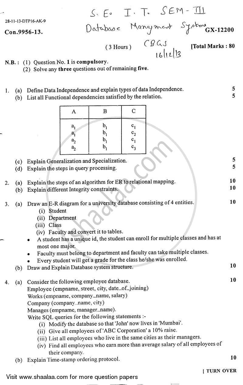 Database Management Systems 2013-2014 - B.E. - Semester 3 (SE Second Year) - University of Mumbai question paper with PDF download