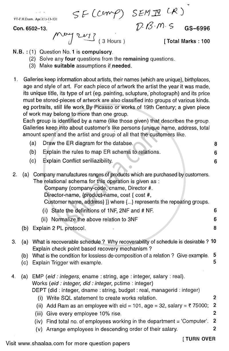 Database Management Systems 2012-2013 - B.E. - Semester 4 (SE Second Year) - University of Mumbai question paper with PDF download