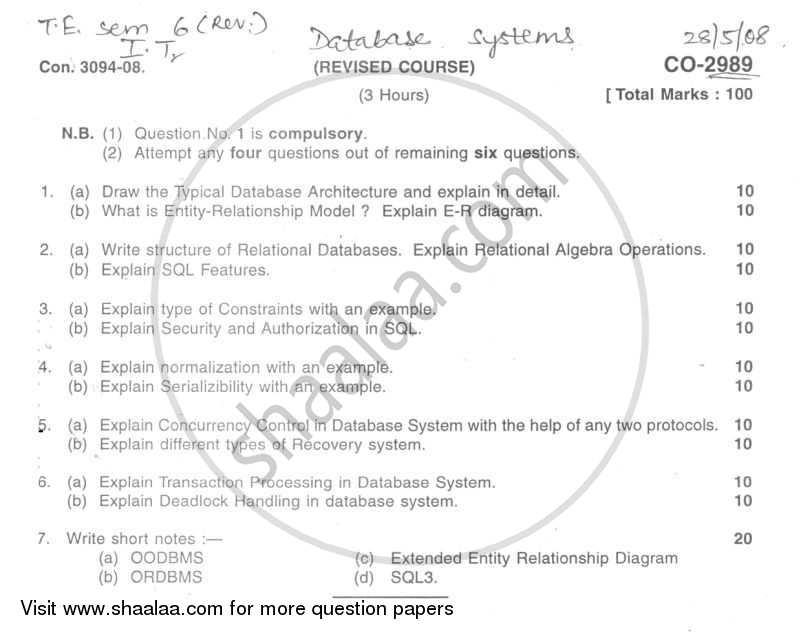 Database Technologies 2007-2008 - B.E. - Semester 6 (TE Third Year) - University of Mumbai question paper with PDF download