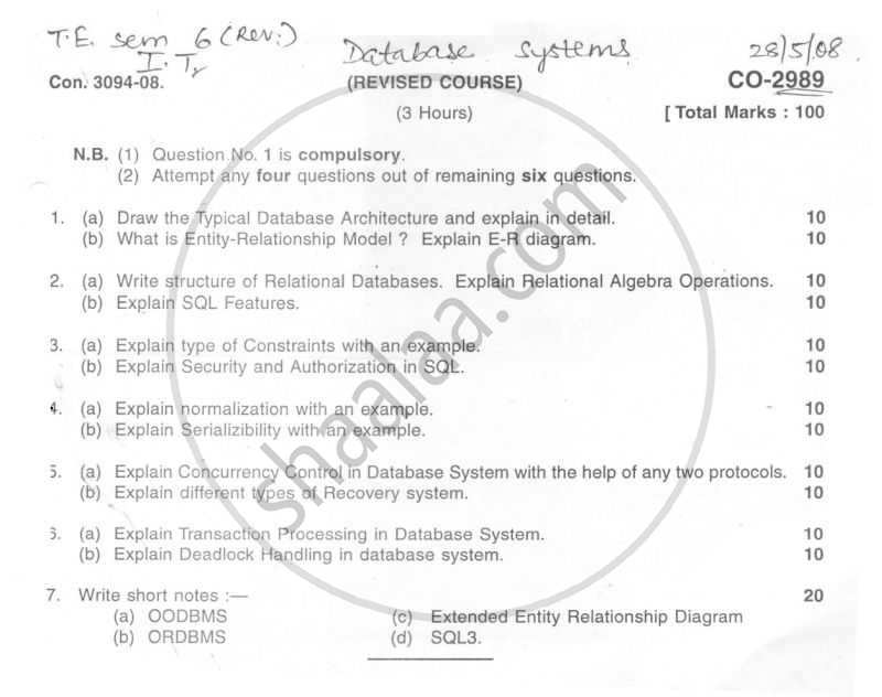 Database Technologies 2007-2008 - B.E. - Semester 6 (TE Third Year) - University of Mumbai question paper with PDF download