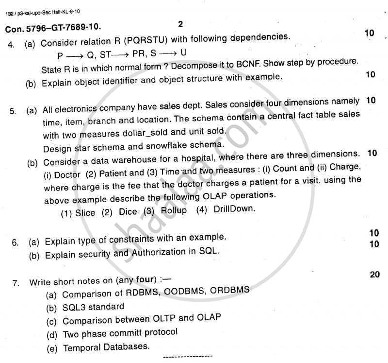 Database Technologies 2010-2011 - B.E. - Semester 6 (TE Third Year) - University of Mumbai question paper with PDF download