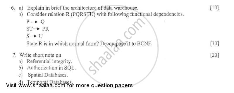 Database Technologies 2011-2012 - B.E. - Semester 6 (TE Third Year) - University of Mumbai question paper with PDF download