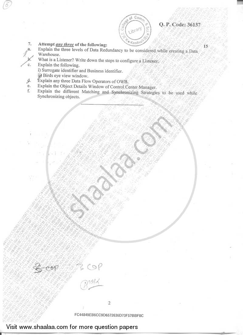 Database Technologies 2017-2018 - B.E. - Semester 6 (TE Third Year) - University of Mumbai question paper with PDF download