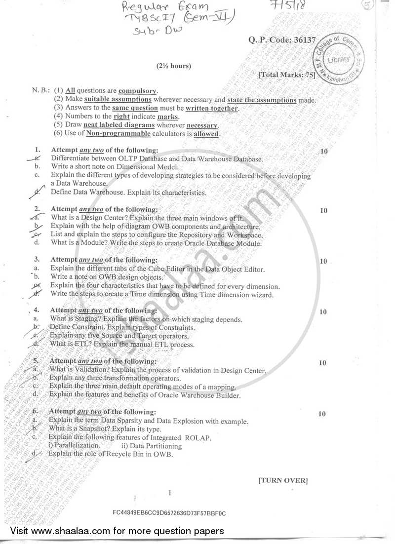 Database Technologies 2017-2018 - B.E. - Semester 6 (TE Third Year) - University of Mumbai question paper with PDF download