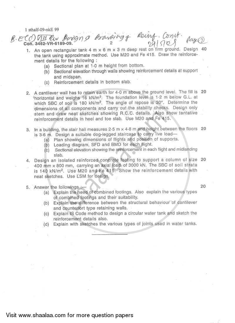 Design and Drawing of Reinforced Concrete Structures 2008-2009 - B.E. - Semester 8 (BE Fourth Year) - University of Mumbai question paper with PDF download