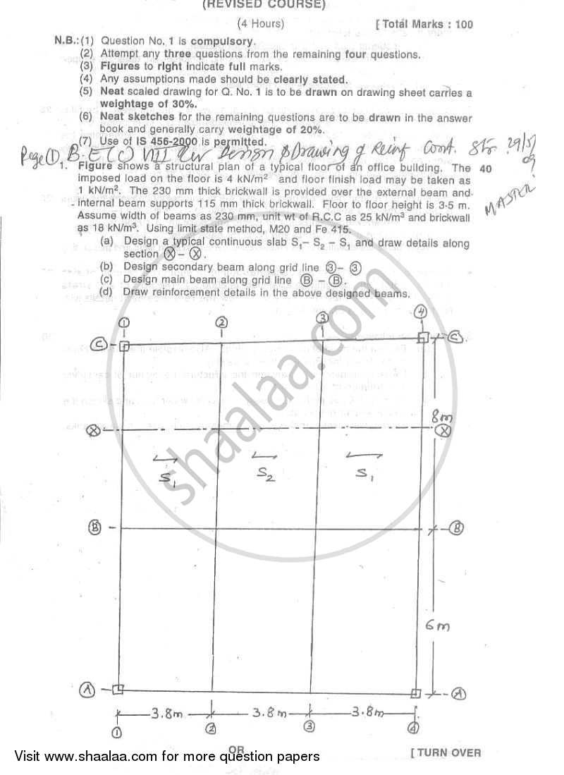 Design and Drawing of Reinforced Concrete Structures 2008-2009 - B.E. - Semester 8 (BE Fourth Year) - University of Mumbai question paper with PDF download