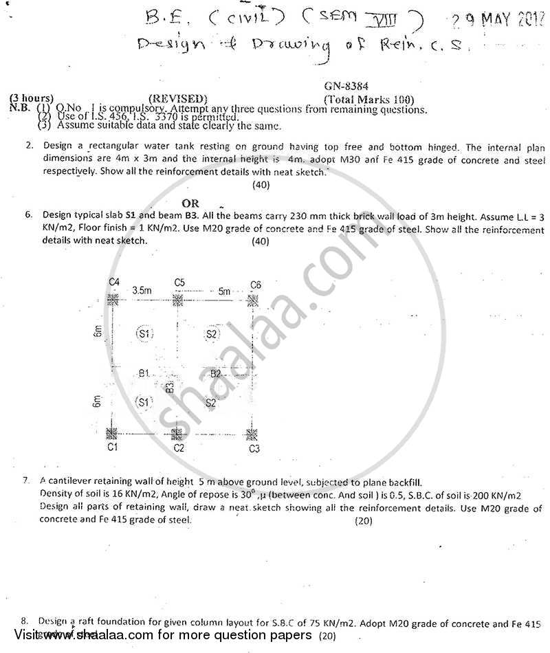 Design and Drawing of Reinforced Concrete Structures 2011-2012 - B.E. - Semester 8 (BE Fourth Year) - University of Mumbai question paper with PDF download