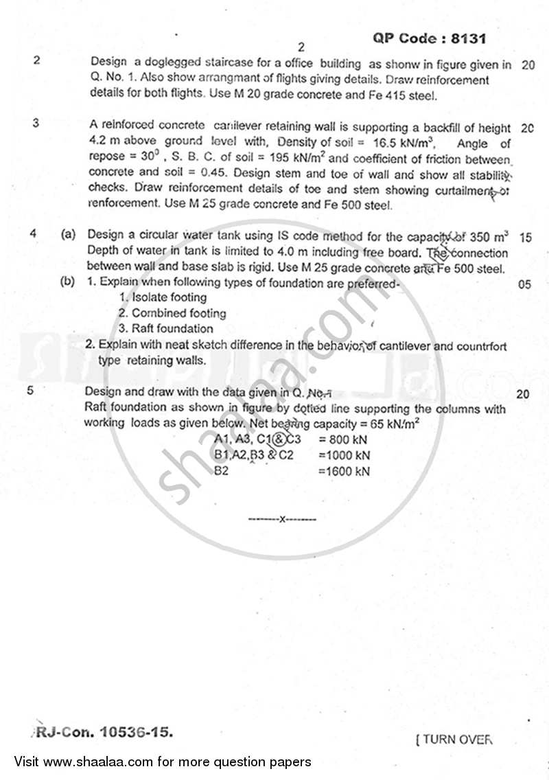 Design and Drawing of Reinforced Concrete Structures 2014-2015 - B.E. - Semester 8 (BE Fourth Year) - University of Mumbai question paper with PDF download