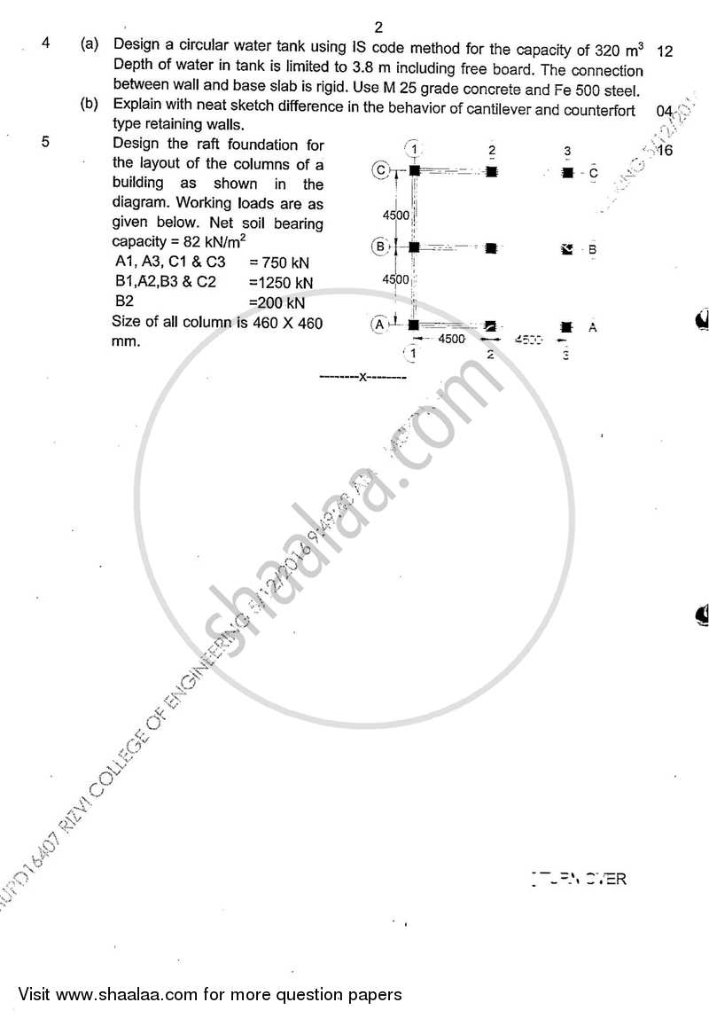 Design and Drawing of Reinforced Concrete Structures 2015-2016 - B.E. - Semester 8 (BE Fourth Year) - University of Mumbai question paper with PDF download