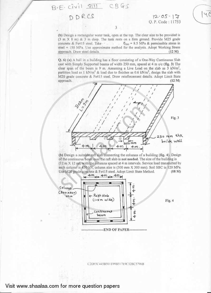 Design and Drawing of Reinforced Concrete Structures 2016-2017 - B.E. - Semester 8 (BE Fourth Year) - University of Mumbai question paper with PDF download