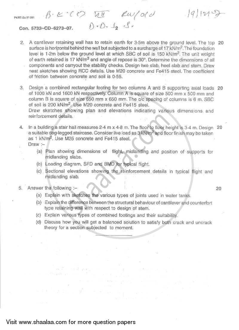 Design and Drawing of Steel Structure 2007-2008 - B.E. - Semester 6 (TE Third Year) - University of Mumbai question paper with PDF download