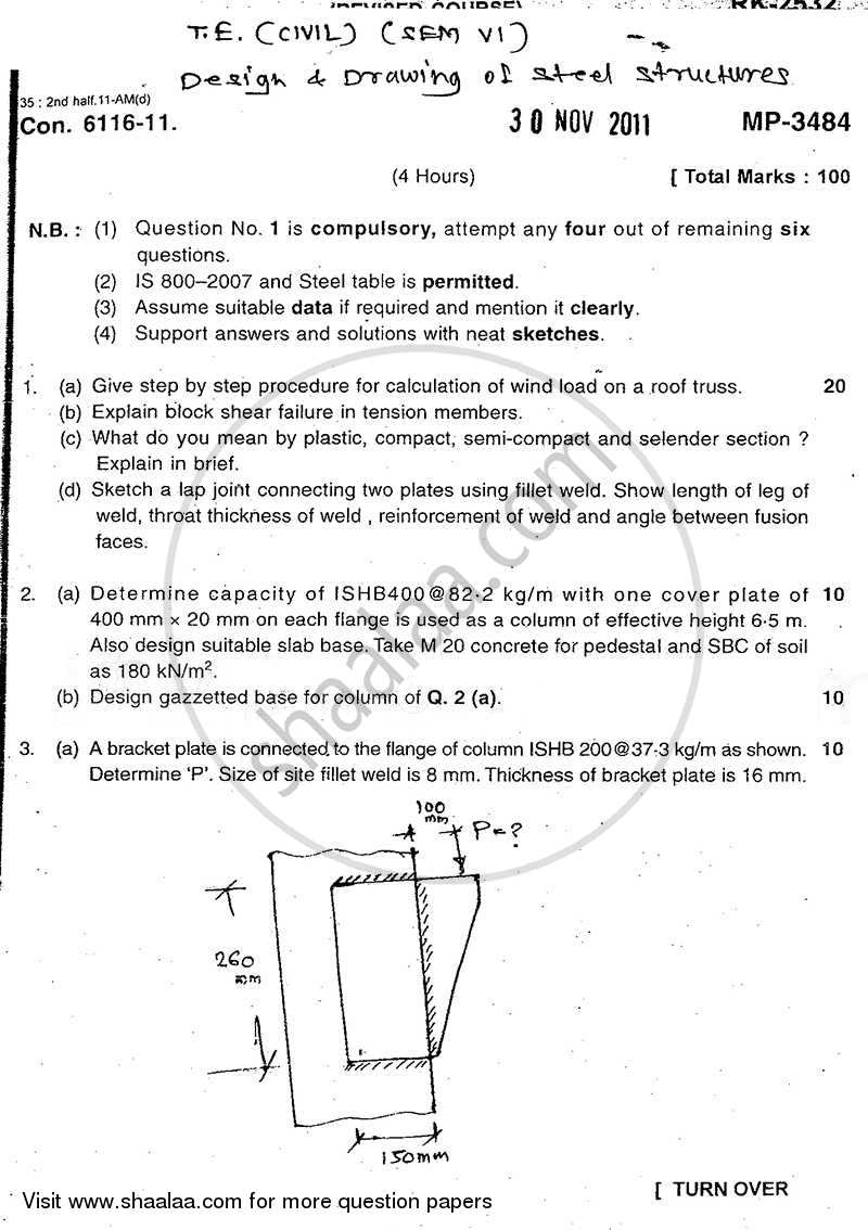 Design and Drawing of Steel Structure 2011-2012 - B.E. - Semester 6 (TE Third Year) - University of Mumbai question paper with PDF download