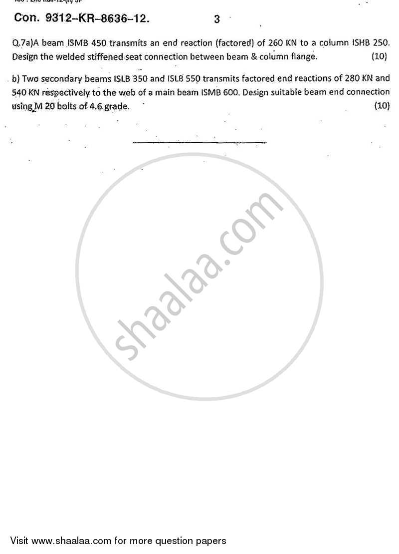 Design and Drawing of Steel Structure 2012-2013 - B.E. - Semester 6 (TE Third Year) - University of Mumbai question paper with PDF download