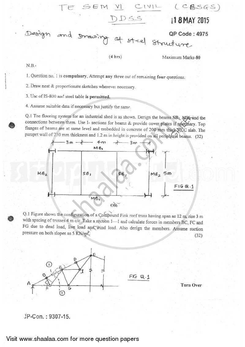 Design and Drawing of Steel Structure 2014-2015 - B.E. - Semester 6 (TE Third Year) - University of Mumbai question paper with PDF download
