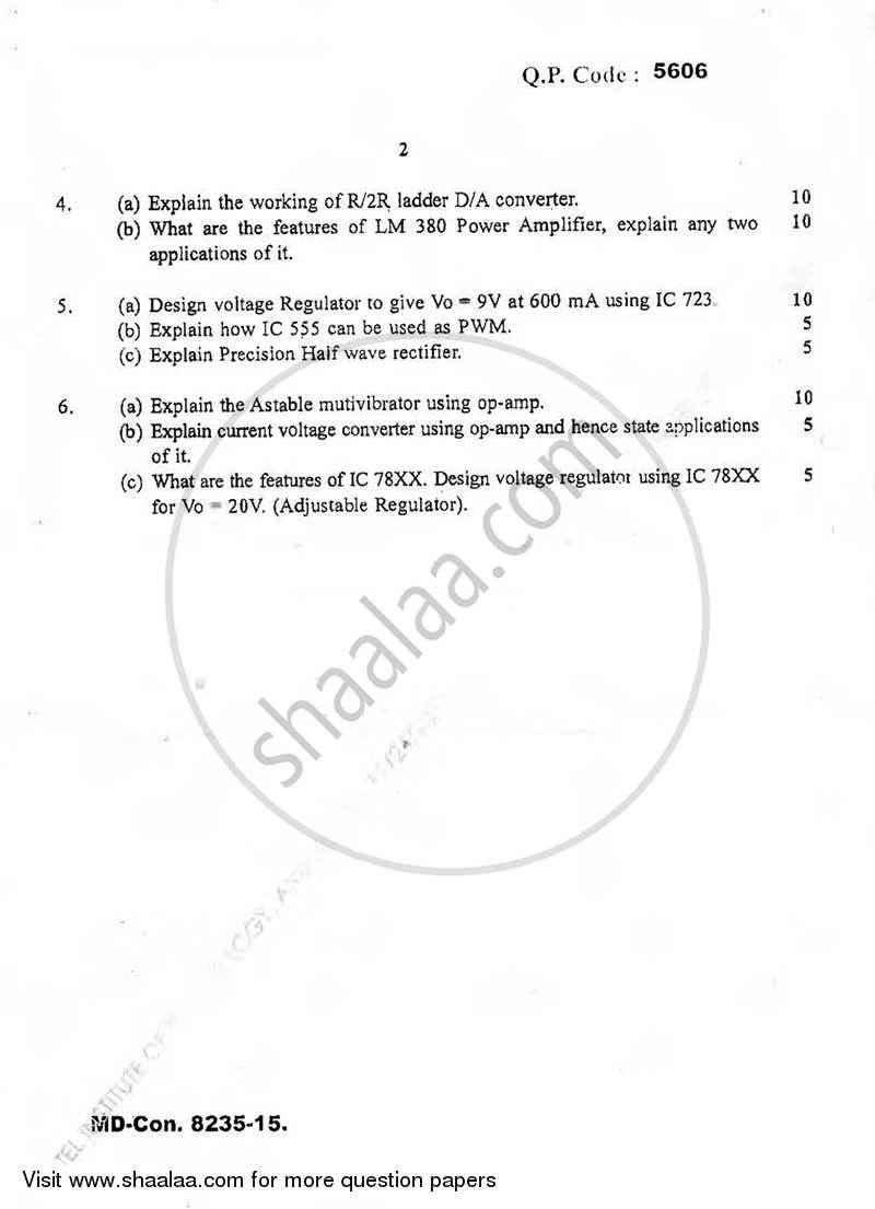 Design with Linear Integrated Circuits 2015-2016 - B.E. - Semester 5 (TE Third Year) - University of Mumbai question paper with PDF download