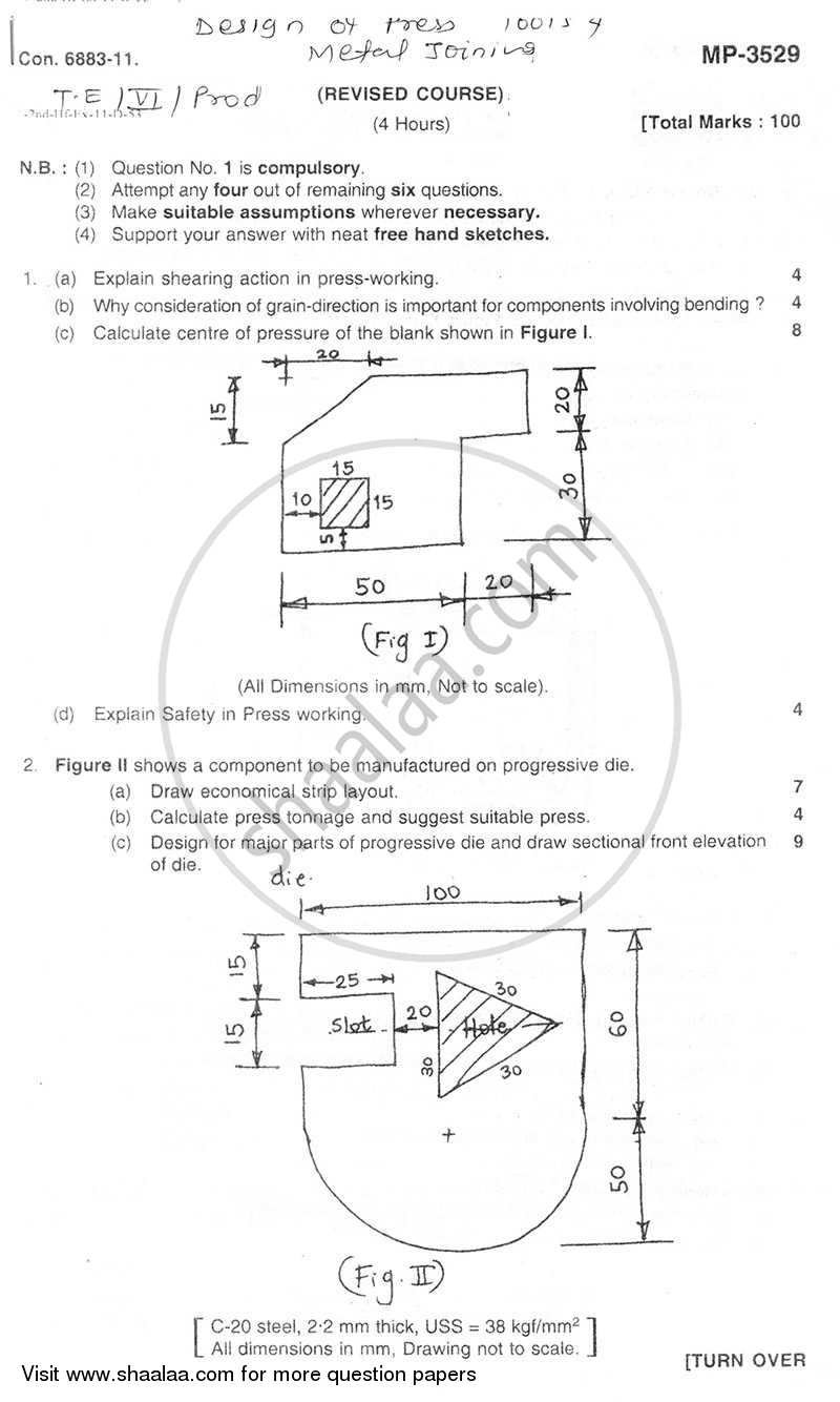 Design of Press Tool and Metal Joining 2011-2012 - B.E. - Semester 6 (TE Third Year) - University of Mumbai question paper with PDF download