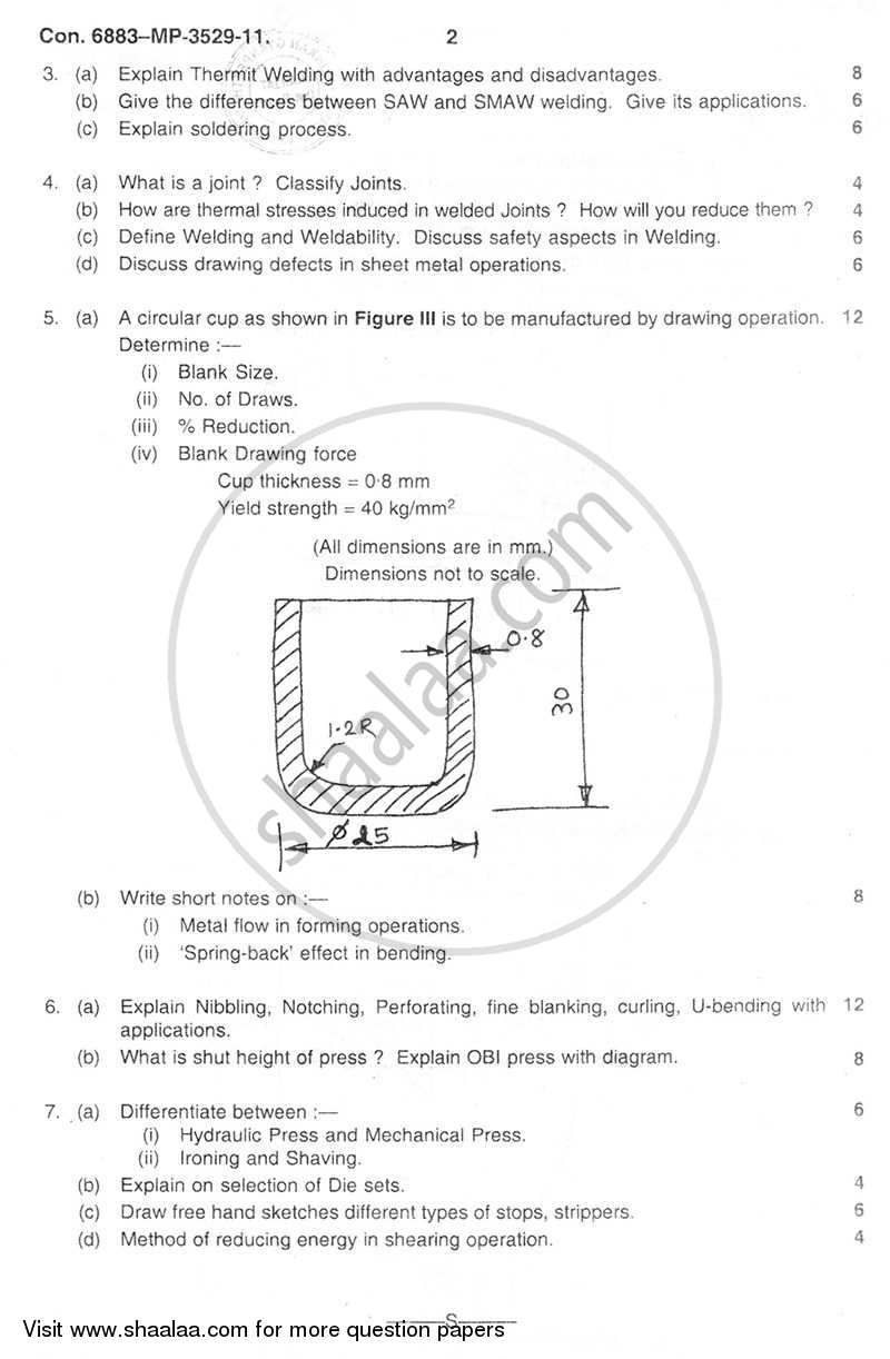 Design of Press Tool and Metal Joining 2011-2012 - B.E. - Semester 6 (TE Third Year) - University of Mumbai question paper with PDF download