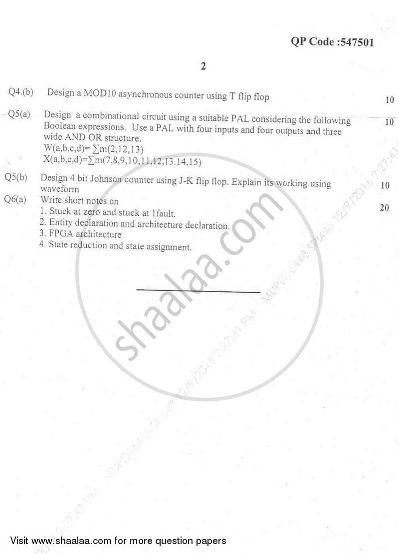 Digital Circuits and Design 2016-2017 - B.E. - Semester 3 (SE Second Year) - University of Mumbai question paper with PDF download