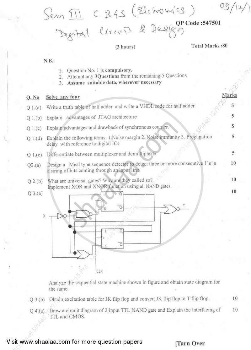 Digital Circuits and Design 2016-2017 - B.E. - Semester 3 (SE Second Year) - University of Mumbai question paper with PDF download
