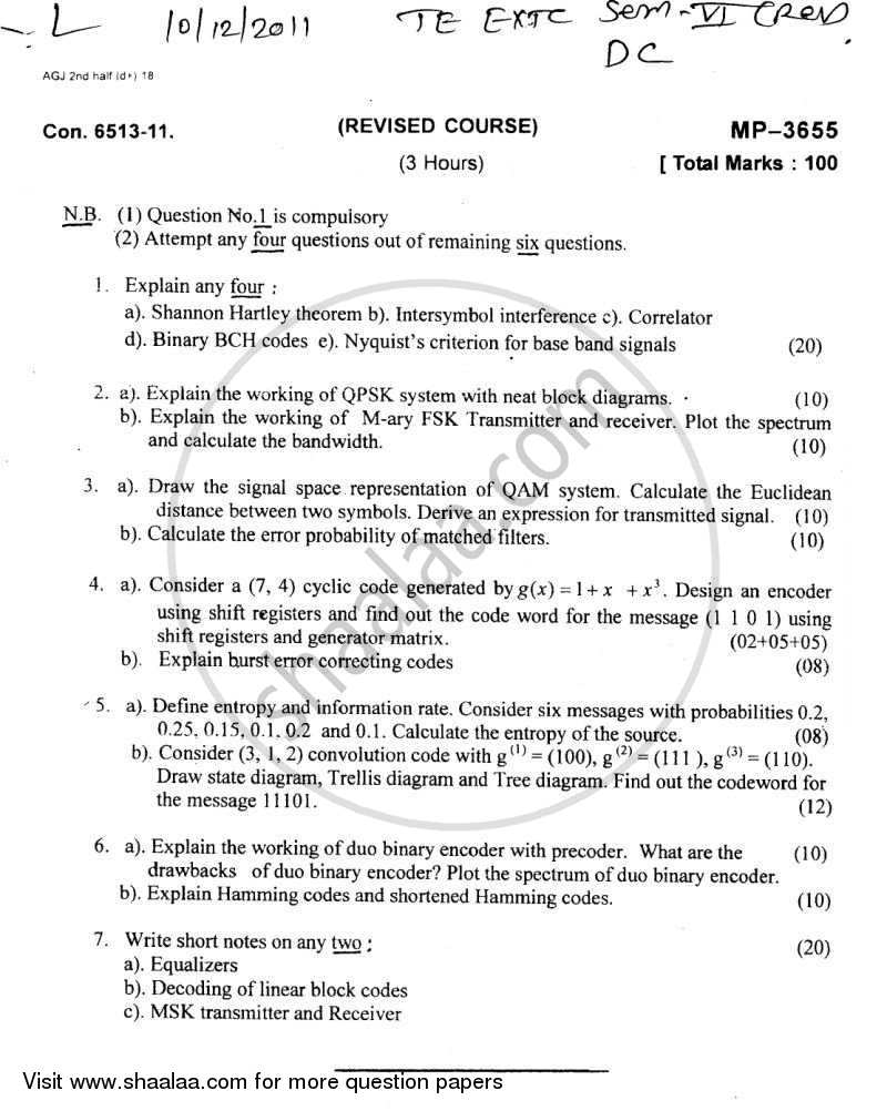 Digital Communication 2011-2012 - B.E. - Semester 5 (TE Third Year) - University of Mumbai question paper with PDF download