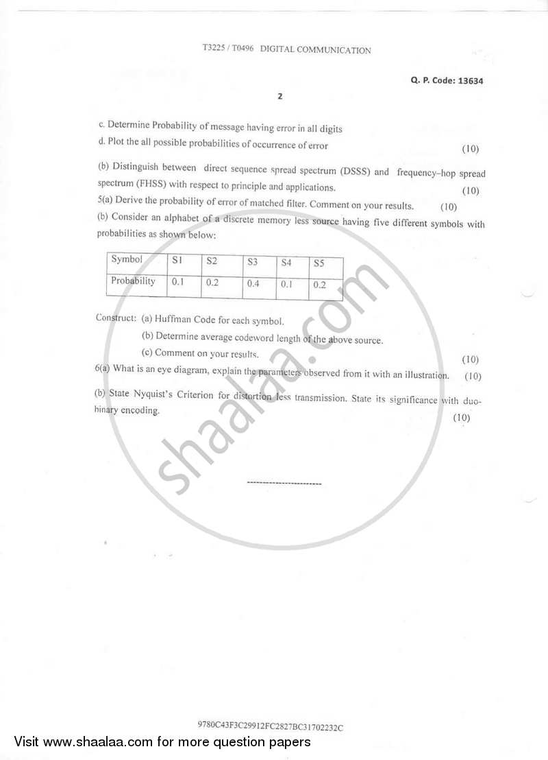 Digital Communication 2016-2017 - B.E. - Semester 5 (TE Third Year) - University of Mumbai question paper with PDF download