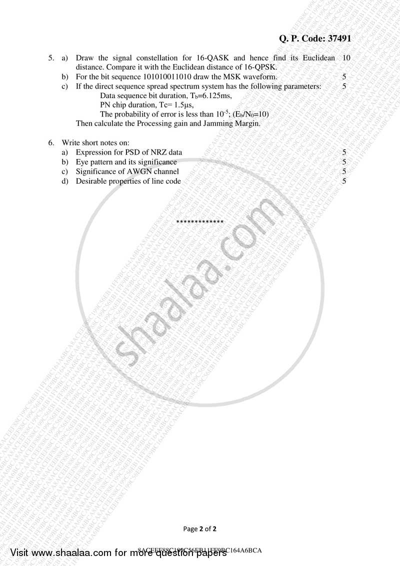 Digital Communication 2017-2018 - B.E. - Semester 5 (TE Third Year) - University of Mumbai question paper with PDF download