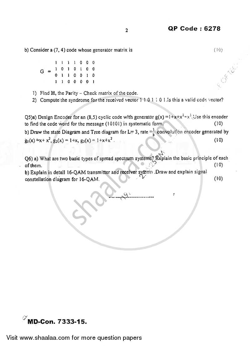 Digital Communication 2015-2016 - B.E. - Semester 6 (TE Third Year) - University of Mumbai question paper with PDF download