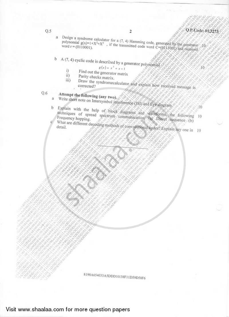 Digital Communication 2016-2017 - B.E. - Semester 6 (TE Third Year) - University of Mumbai question paper with PDF download