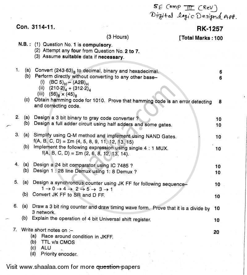 Digital Logic Design and Application 2010-2011 - B.E. - Semester 3 (SE Second Year) - University of Mumbai question paper with PDF download