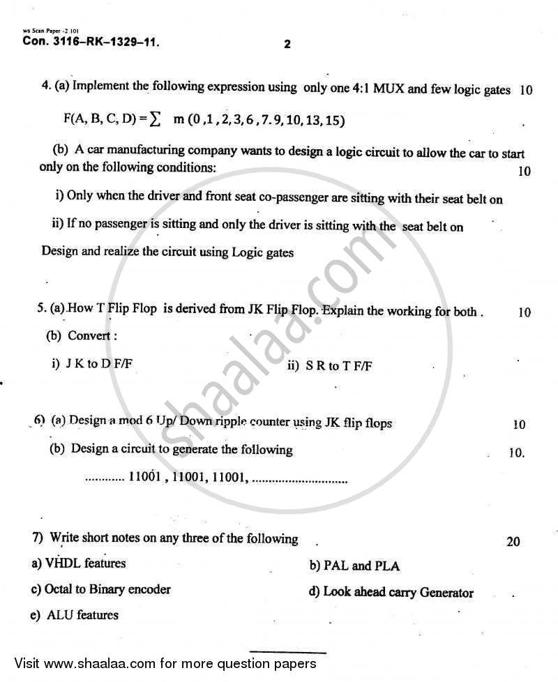 Digital Logic Design and Application 2010-2011 - B.E. - Semester 3 (SE Second Year) - University of Mumbai question paper with PDF download