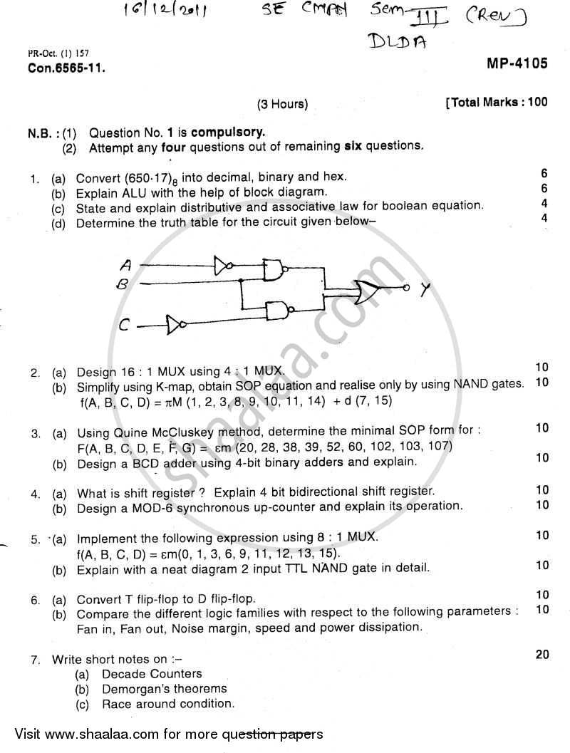 Digital Logic Design and Application 2011-2012 - B.E. - Semester 3 (SE Second Year) - University of Mumbai question paper with PDF download