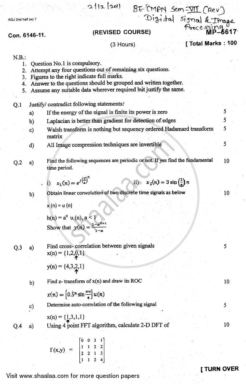 Digital Signal and Image Processing 2011-2012 - B.E. - Semester 7 (BE Fourth Year) - University of Mumbai question paper with PDF download