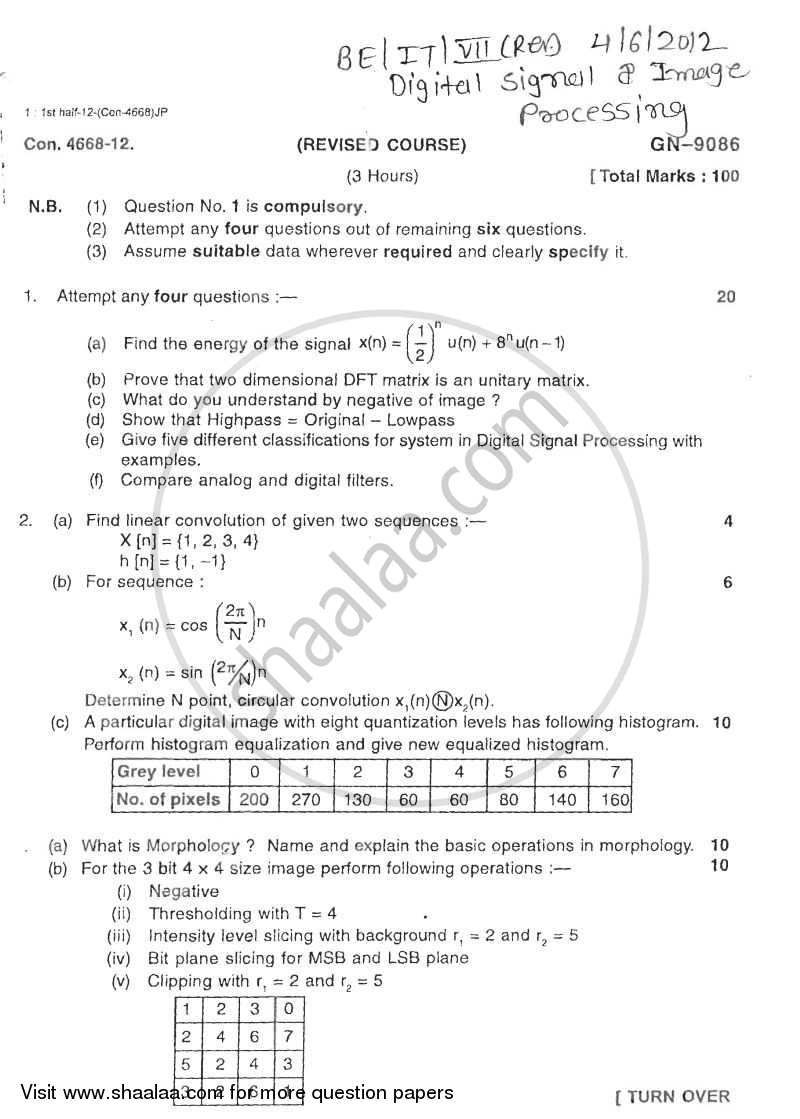 Digital Signal and Image Processing 2011-2012 - B.E. - Semester 7 (BE Fourth Year) - University of Mumbai question paper with PDF download