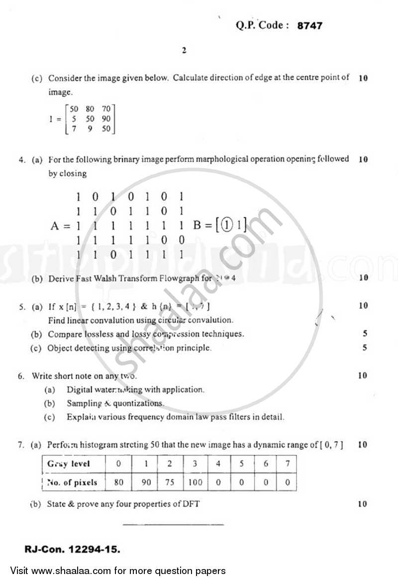 Digital Signal and Image Processing 2014-2015 - B.E. - Semester 7 (BE Fourth Year) - University of Mumbai question paper with PDF download