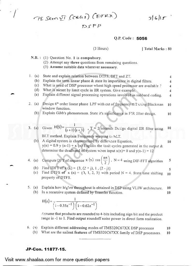 Digital Signal Processing and Processors 2014-2015 - B.E. - Semester 6 (TE Third Year) - University of Mumbai question paper with PDF download