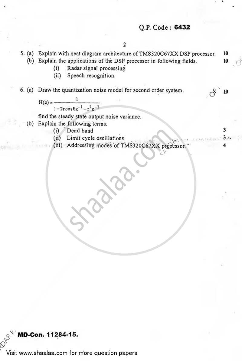 Digital Signal Processing and Processors 2015-2016 - B.E. - Semester 6 (TE Third Year) - University of Mumbai question paper with PDF download