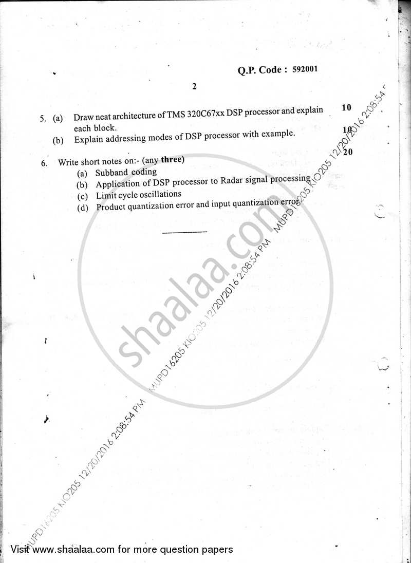 Digital Signal Processing and Processors 2016-2017 - B.E. - Semester 6 (TE Third Year) - University of Mumbai question paper with PDF download