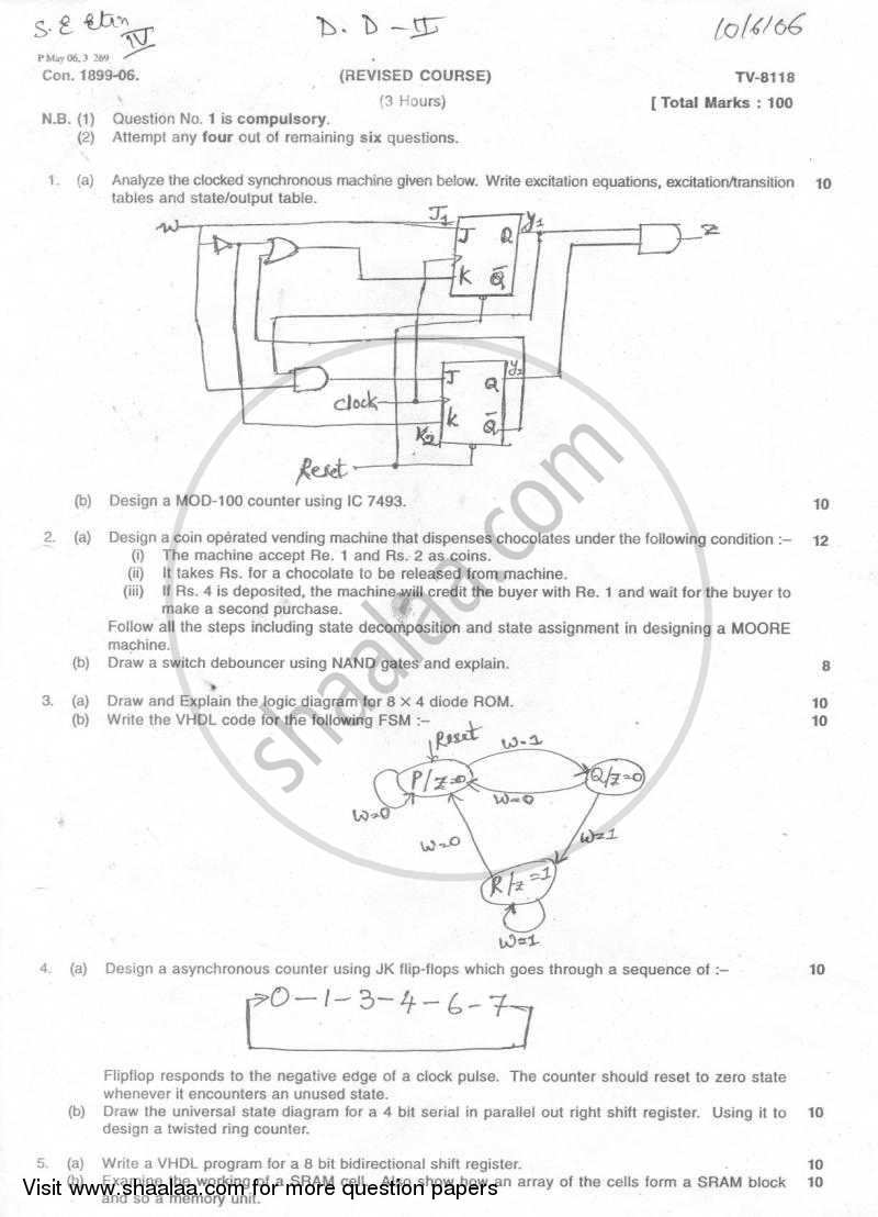 Digital System Design -2 2005-2006 - B.E. - Semester 4 (SE Second Year) - University of Mumbai question paper with PDF download