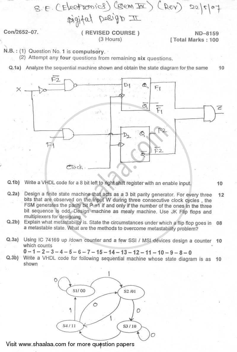 Digital System Design -2 2006-2007 - B.E. - Semester 4 (SE Second Year) - University of Mumbai question paper with PDF download