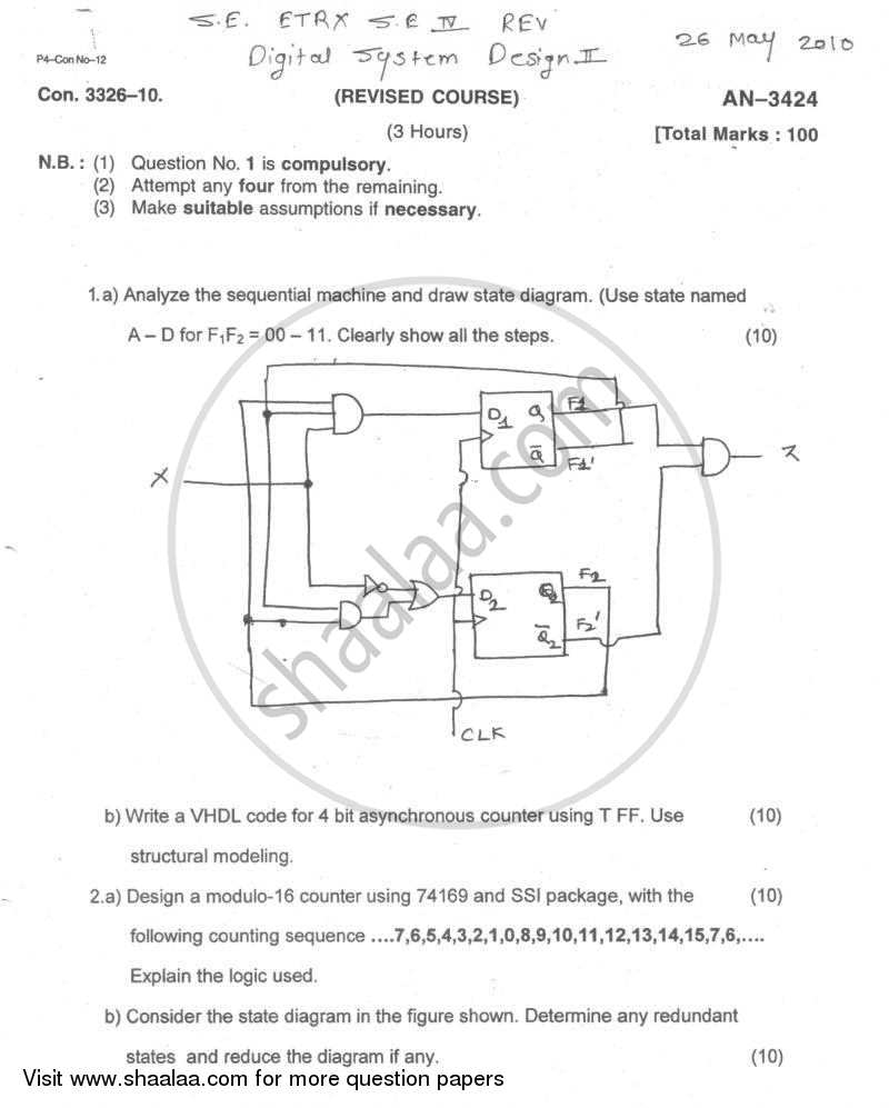 Digital System Design -2 2009-2010 - B.E. - Semester 4 (SE Second Year) - University of Mumbai question paper with PDF download