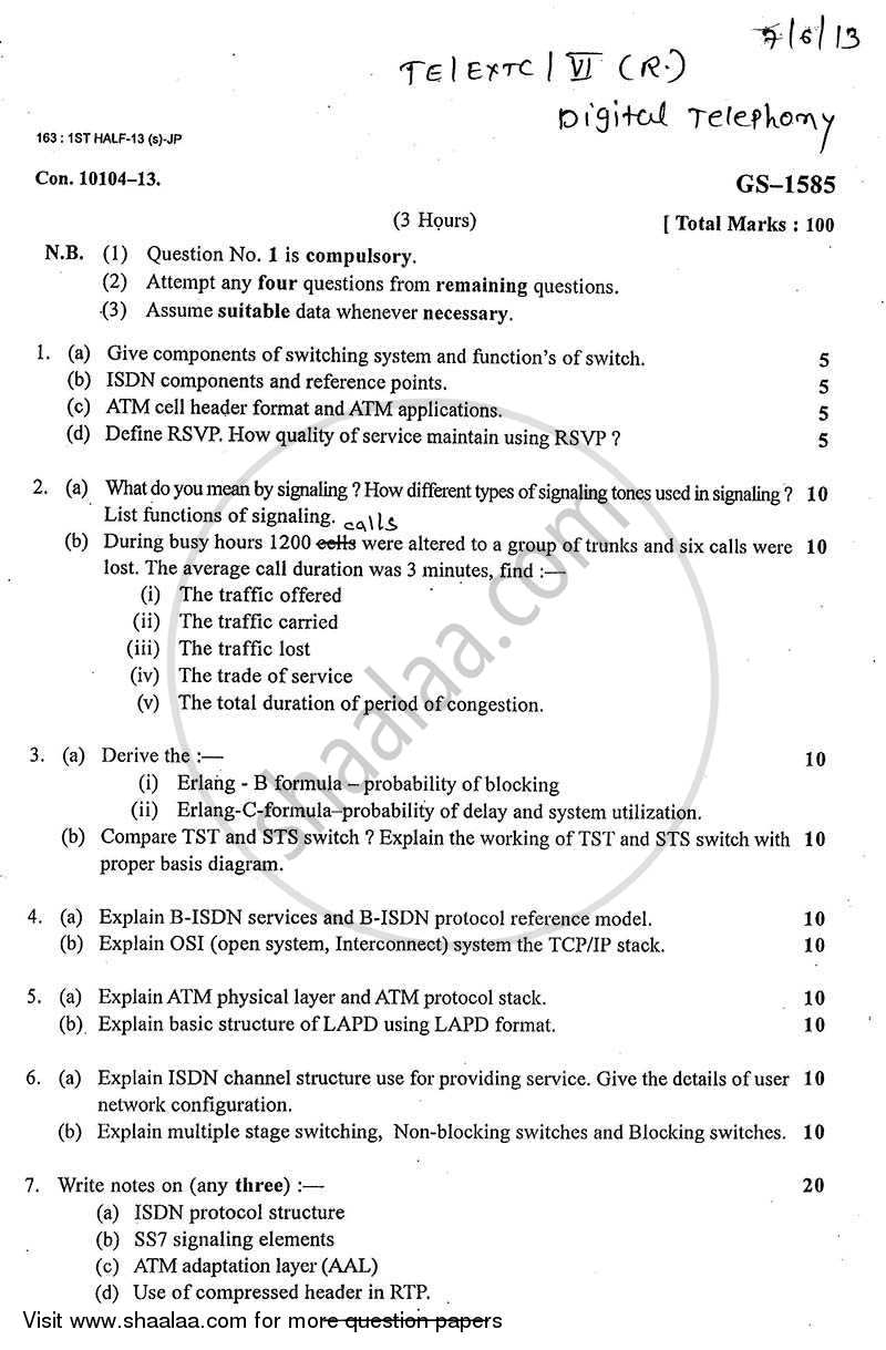 Digital Telephony 2012-2013 - B.E. - Semester 6 (TE Third Year) - University of Mumbai question paper with PDF download