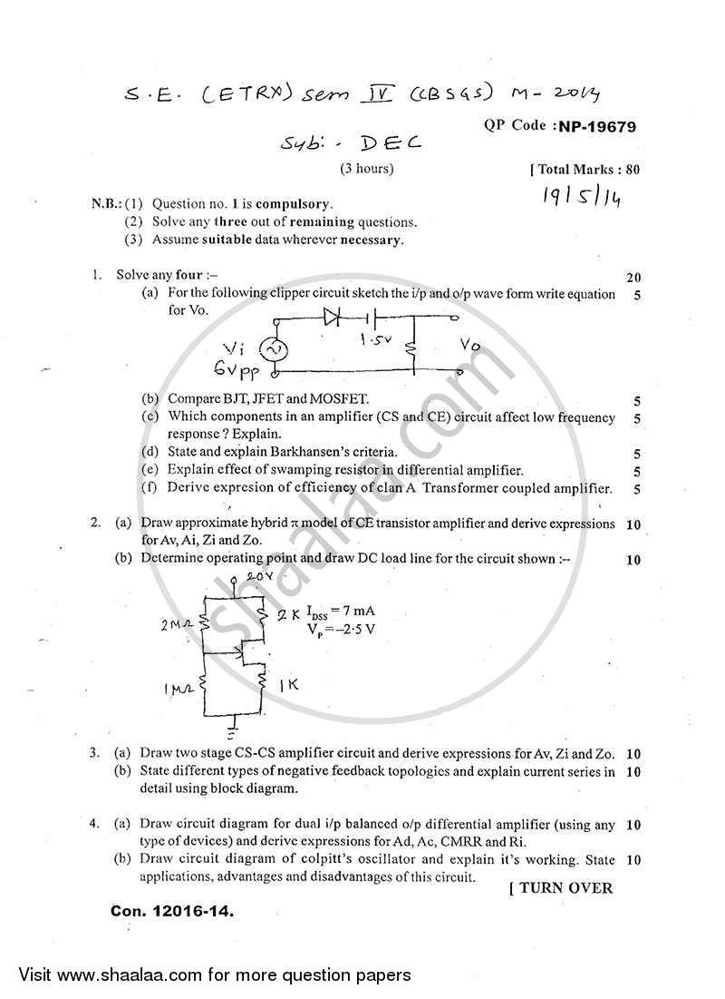 Discrete Electronic Circuits 2013-2014 - B.E. - Semester 4 (SE Second Year) - University of Mumbai question paper with PDF download