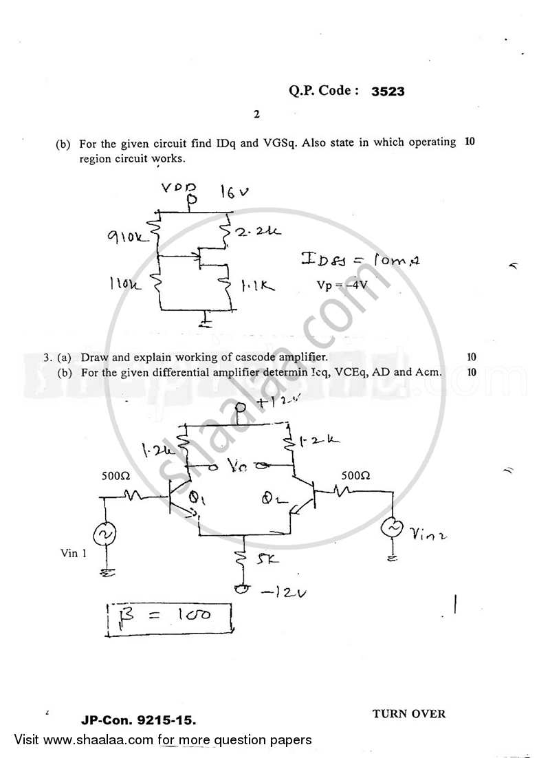 Discrete Electronic Circuits 2014-2015 - B.E. - Semester 4 (SE Second Year) - University of Mumbai question paper with PDF download