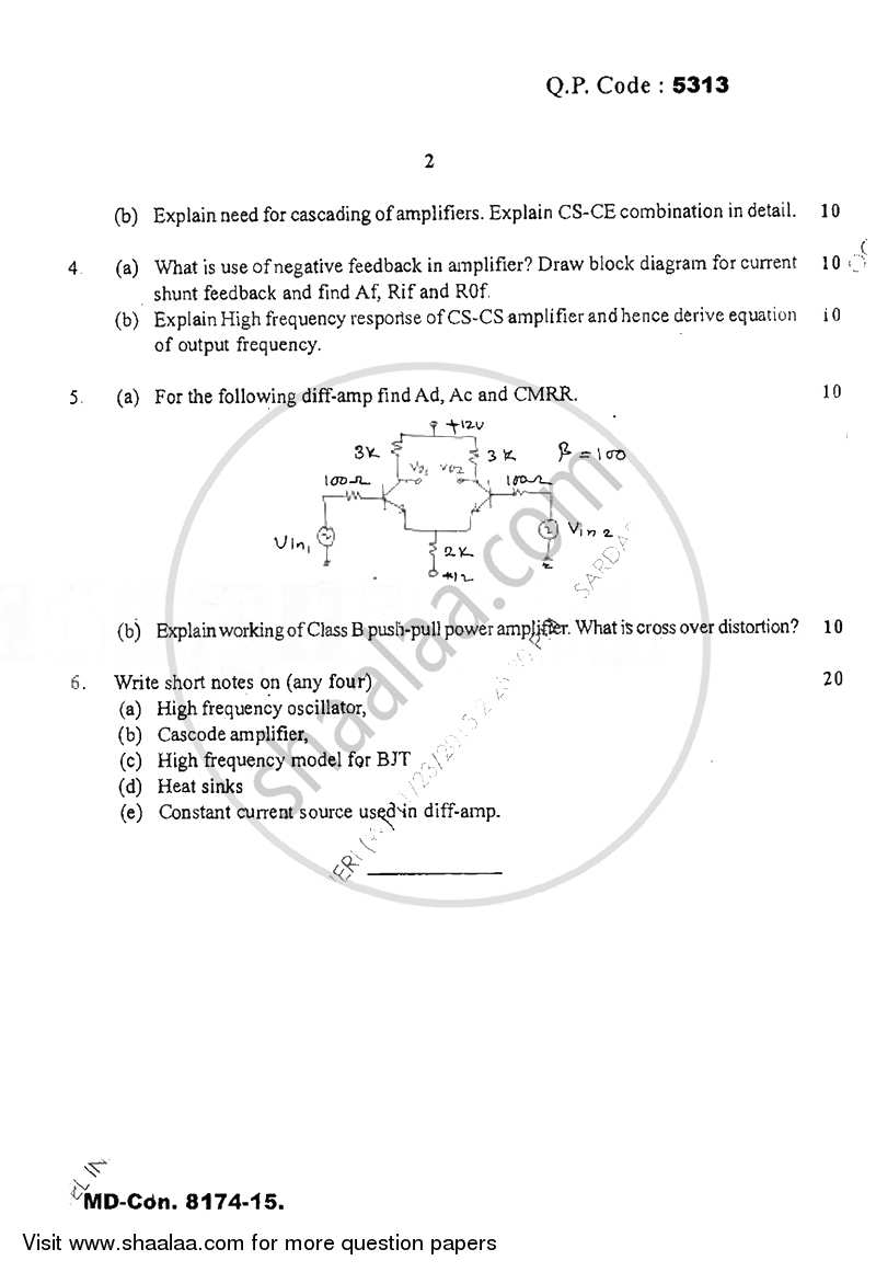 Discrete Electronic Circuits 2015-2016 - B.E. - Semester 4 (SE Second Year) - University of Mumbai question paper with PDF download