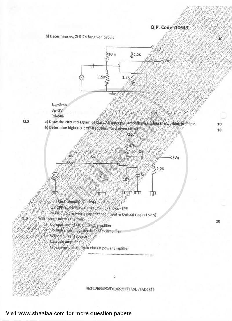 Discrete Electronic Circuits 2016-2017 - B.E. - Semester 4 (SE Second Year) - University of Mumbai question paper with PDF download