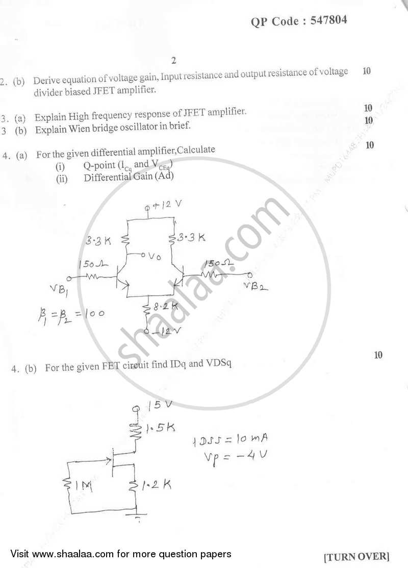 Discrete Electronic Circuits 2016-2017 - B.E. - Semester 4 (SE Second Year) - University of Mumbai question paper with PDF download